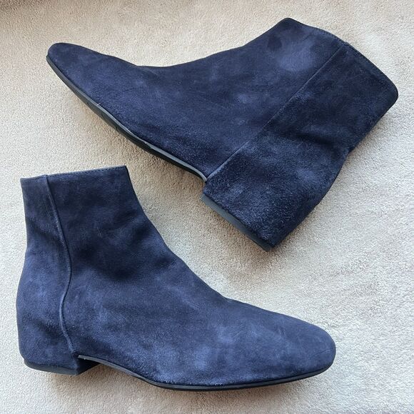 Aquatalia Ulyssa Navy Blue Suede Ankle Boot Booties Women 9.5 M Hidden Low Heel - Picture 1 of 14
